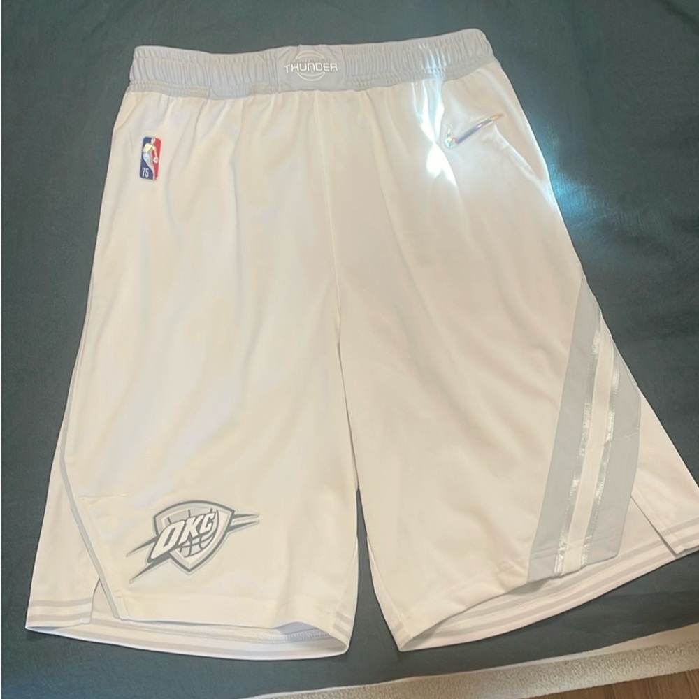 White OKC Thunder basketball shorts
